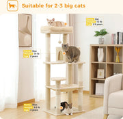 Luxe Kattenboom met Krabpaal - Kattenspeeltoestel - Kattenaccessoires - Huisdierspeelgoed - Groot - 45x55x143cm - Hout - 12,3kg - Beige
