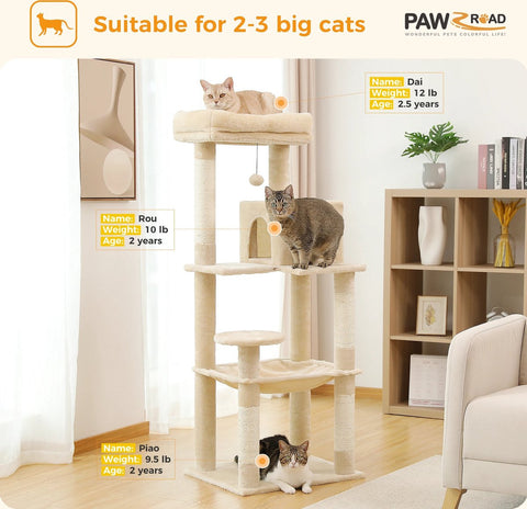 Krabpaal voor katten - Krabpaal voor grote katten - Krabpaal kat - Met een ruim kattenhok - 4 plateau's