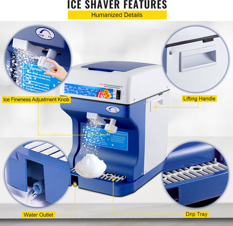 Commercieel Ijsscheerapparaat - Food Grade -  Materiaal,Hoogrenderende -  Motor & Blad - Lange Levensduur - 420 Roestvrijstalen Mes - Voor Thuis & Commercieel Gebruik - Wit/Blauw