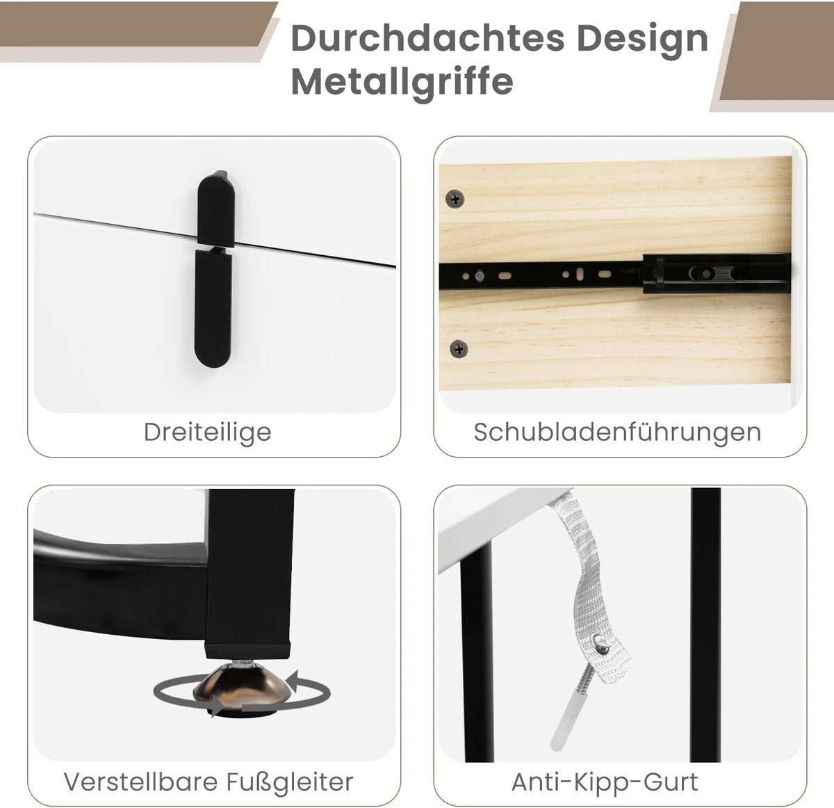 Dressing table - Make up table - Dressing table - Round mirror with LED lighting - Lots of storage space - Black and white - Drawers - Cabinets - 100cm surface - Girls - Women - Multiple configurations possible