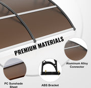 Luifel voor Ramen en Deuren - 6mm Dikke - PC-Zonweringspanelen - UPF 50+ Bescherming - Waterdichte - Eenvoudige Installatie - Bruine Printplaat - Zwarte Beugels - Geschikt voor Buiten (38x78 Inch)
