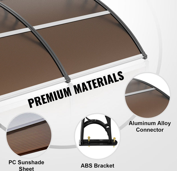 Luifel voor Ramen en Deuren - 6mm Dikke - PC-Zonweringspanelen - UPF 50+ Bescherming - Waterdichte - Eenvoudige Installatie - Bruine Printplaat - Zwarte Beugels - Geschikt voor Buiten (38x78 Inch)