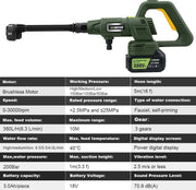 Auto Was Pistool - Hoge Drukspuit - Drukspuit - Professioneel - Met Display - Met Accessoires - 200Bar - 3 Modus - 6 In 1 - Groen - 2x Accu - Met Opbergtas