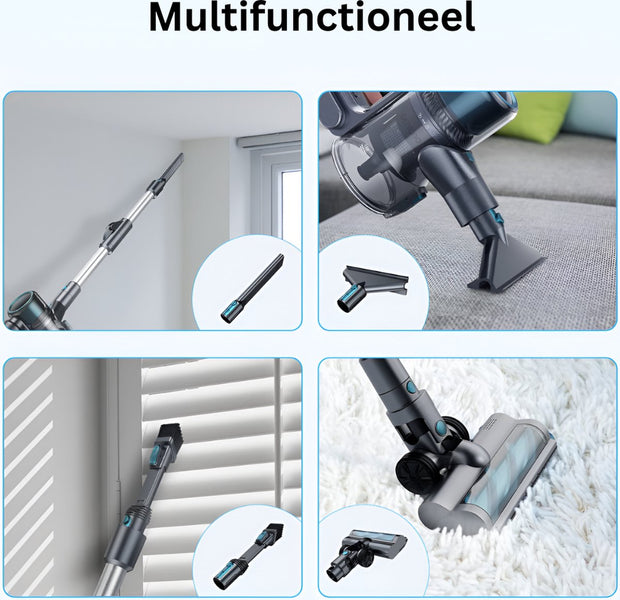 Cordless Stick Vacuum Cleaner - Bagless on Battery - 4 Different Attachments - Handheld Vacuum Cleaner - 380W - 27Kpa