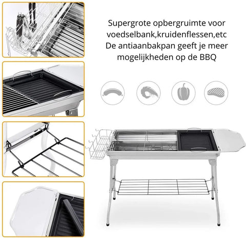 Bbq Houtskool – Houtskoolbarbecues - Opvouwbaar - RVS - 73 x 33 x 72 cm - Inclusief BBQ-gereedschap - Draagbaar