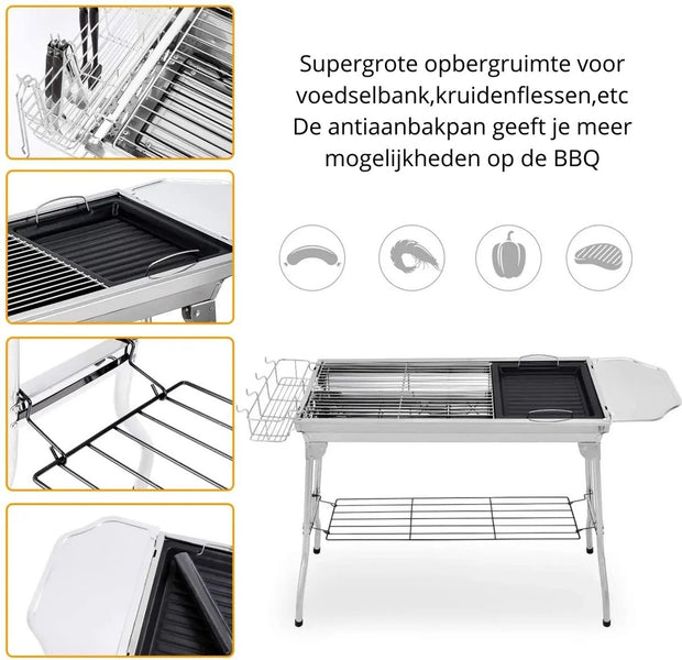 Bbq Houtskool – Houtskoolbarbecues - Opvouwbaar - RVS - 73 x 33 x 72 cm - Inclusief BBQ-gereedschap - Draagbaar