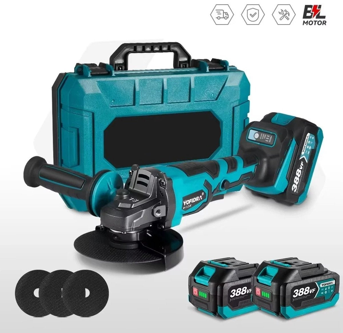 Slijpmachine - Haakse Slijper - Slijper - Elektrische Slijper - 2x Accu - Met Koffer - Met Accessoires - Blauw