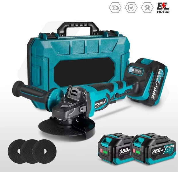 Slijpmachine - Haakse Slijper - Slijper - Elektrische Slijper - 2x Accu - Met Koffer - Met Accessoires - Blauw