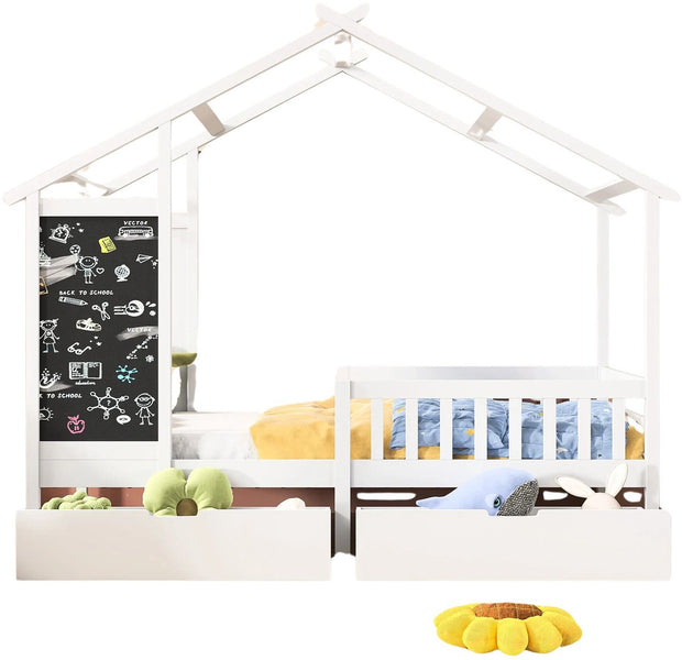 Kinderhuisbed - 90x200cm - Wit - Voor Kinderen - Speelhuis Binnen - Eenpersoonsbed - Kinderbed
