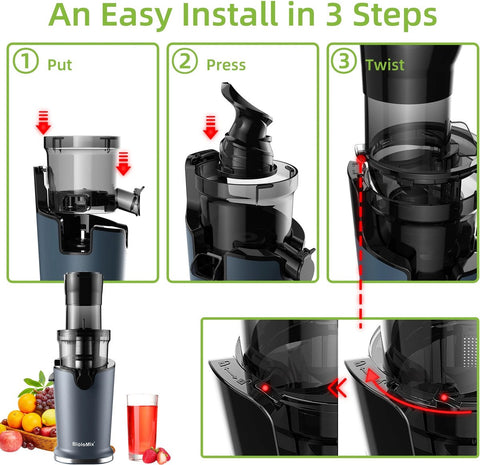 Slow juicer - Press juicer - Juice extractor - Powerful motor - 200W