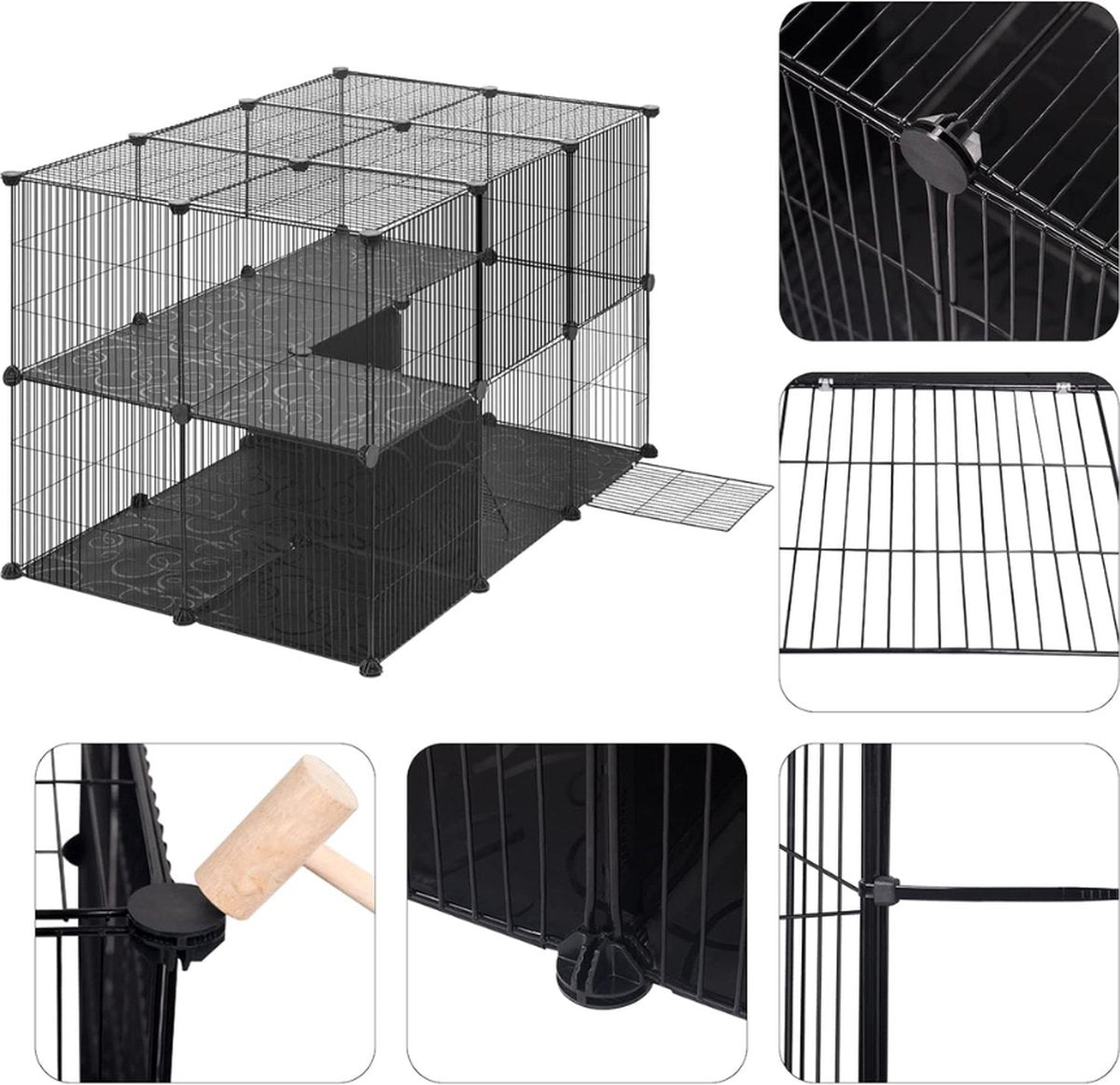 Dierenren - Kattenren - Hondenren Buiten - Konijnenhok voor Binnen - Konijnenren - Kippenren - Ren - 105x70x70 cm - Zwart