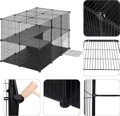 Dierenren - Kattenren - Hondenren Buiten - Konijnenhok voor Binnen - Konijnenren - Kippenren - Ren - 105x70x70 cm - Zwart