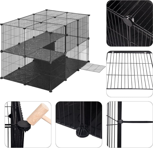 Dierenren - Kattenren - Hondenren Buiten - Konijnenhok voor Binnen - Konijnenren - Kippenren - Ren - 105x70x70 cm - Zwart