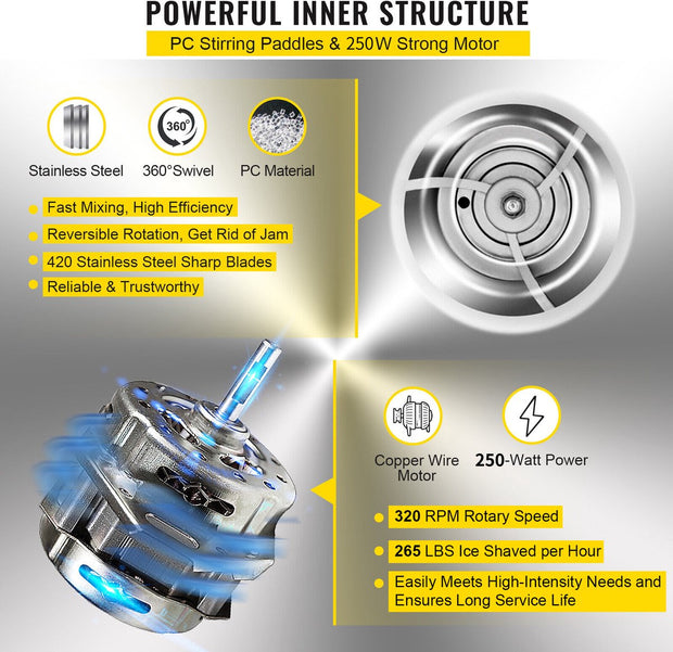 Commercieel Ijsscheerapparaat - Food Grade -  Materiaal,Hoogrenderende -  Motor & Blad - Lange Levensduur - 420 Roestvrijstalen Mes - Voor Thuis & Commercieel Gebruik - Wit/Blauw