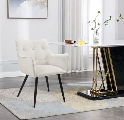 Eetkamerstoel - Set van 2 stoelen - Fluweel eetkamer stoel - Eettafel stoel - Fauteuil - Velvet - Zwarte Poot - Creme Wit - QUORE