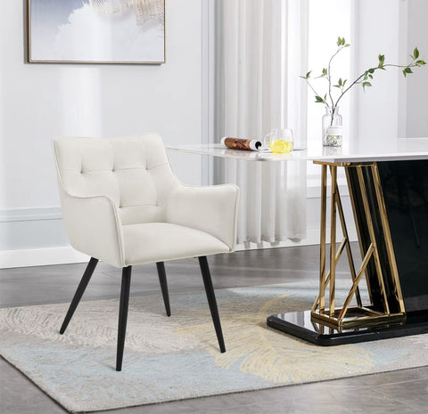 Eetkamerstoel - Set van 2 stoelen - Fluweel eetkamer stoel - Eettafel stoel - Fauteuil - Velvet - Zwarte Poot - Creme Wit