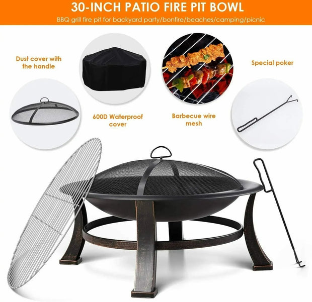 Vuurkorf - Grill - BBQ - Vonkscherm - Vuurpoker - Buiten