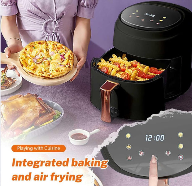 Airfryer - Grote Capaciteit - Inhoud 8L - Multifunctionele Friteuse - Heteluchtfriteuse - Temperatuurregeling - 220-240V - Oven - Grill - Defrost Function - Zwart