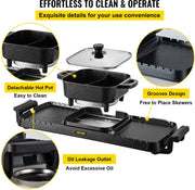 Elektrische BBQ - Pan Grill en Hot Pot - Krachtig 2400W - Draagbaar en Rookvrij - Afneembare Anti-aanbaklaag - BBQ - Gourmet - Grill - Kookgerei - Koken - Grillen