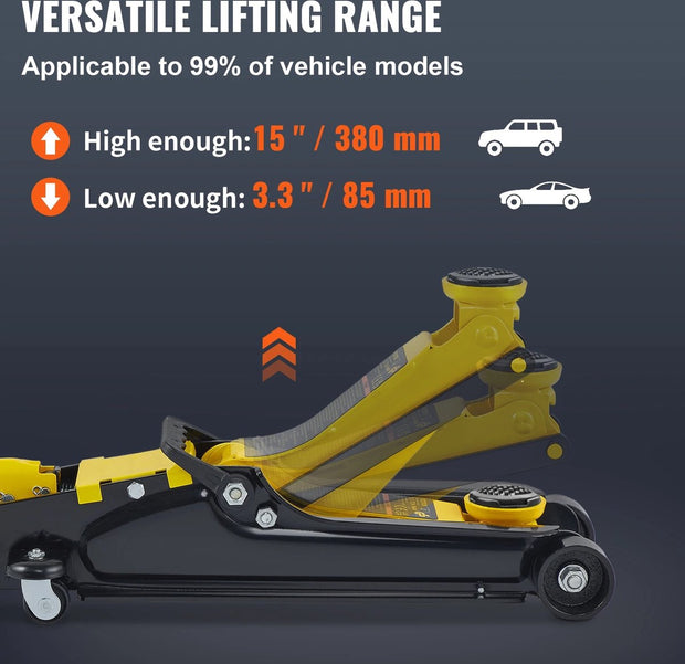 Autokrik - 2,5 Ton - Vloerkrik - Zware Auto's - Auto - Handkrik - Geel - Krik - Enkele zuiger