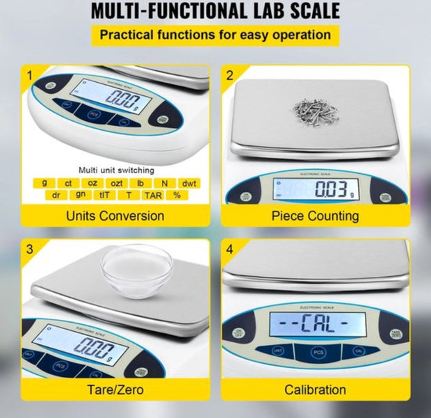 Precisie Weegschaal - Lab Analytische Balans - Keukenweegschaal - Digitaal - 5000G x 0.01G - LCD Scherm - 23x18x6cm