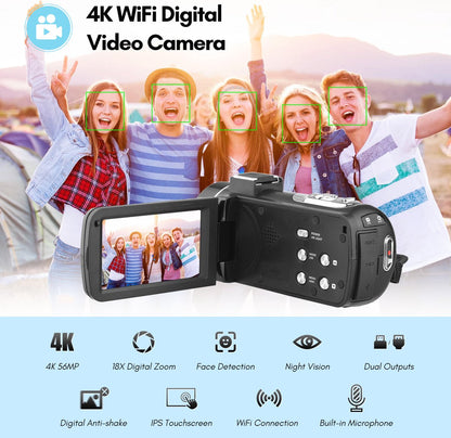 4K Ultra HD - Handycam Camcorder - 2 in 1 Set With External Microphone - 42 Megapixels HD Digital Camera 18X Digital Zoom 3.0 Inch Screen With Flash - Including 2 Batteries And Remote Control