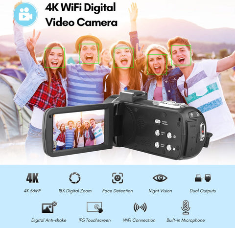 4K Ultra HD - Handycam Camcorder - 2 in 1 Set Met Externe Microfoon - 42 megapixels HD-digitale camera 18X digitale zoom 3,0 inch scherm met flits - Inclusief 2 Batterijen En Afstandsbediening