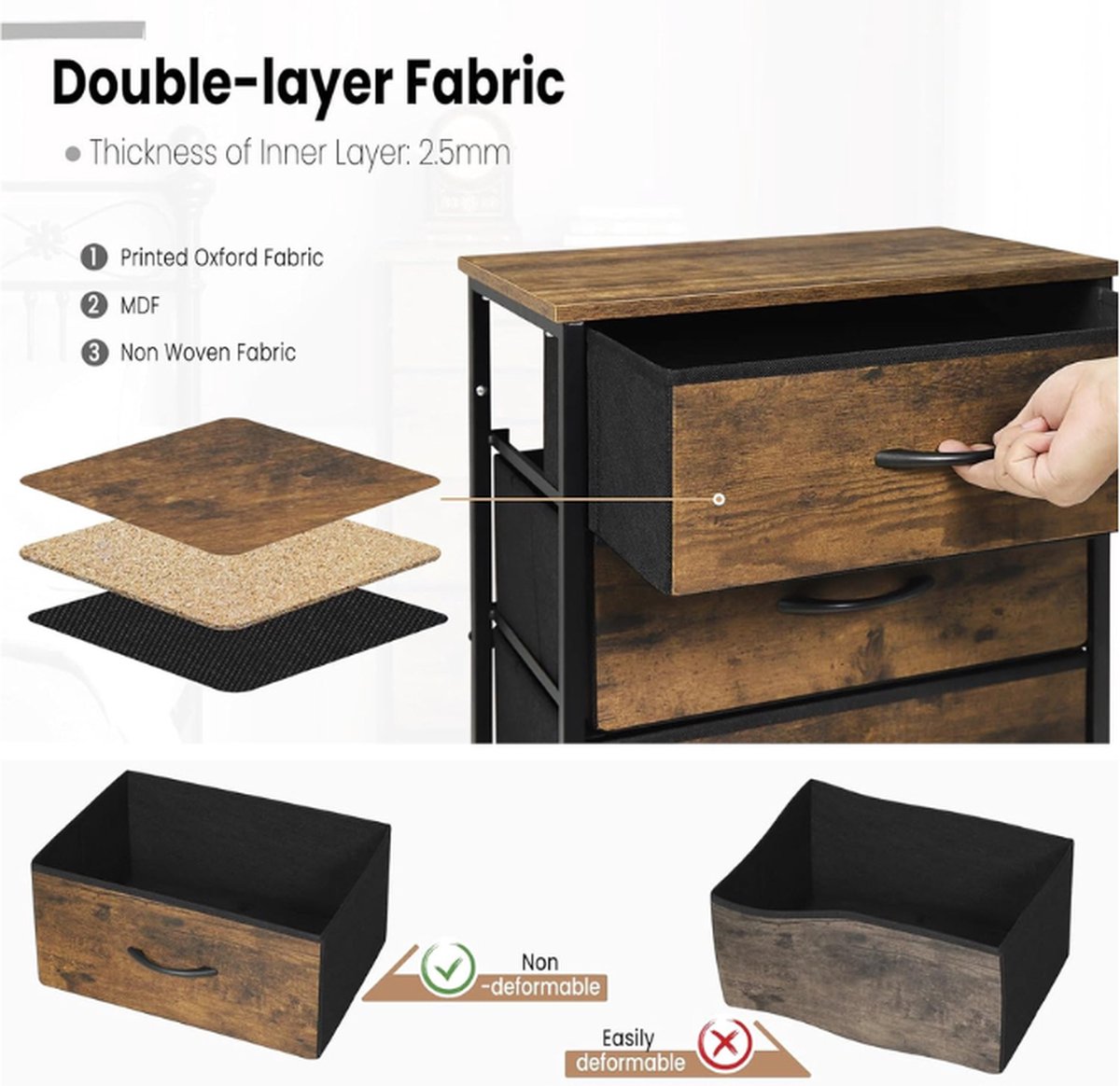 Ladekast - Ladenkastje - Ladenkast - Ladekastje - Ladekasten Slaapkamer - Commode - 45x95x30 Cm - Hout & Stof