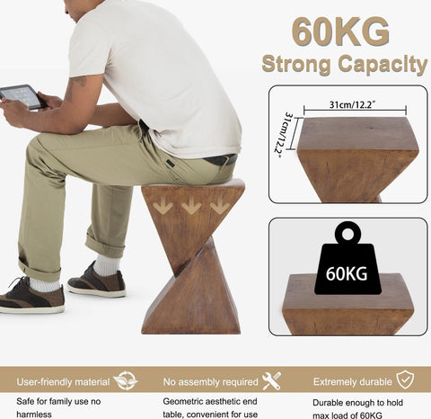 Moderne Beton Bijzettafel met Natuurlijke Houtafwerking – Geometrische Accenttafel voor Binnen en Buiten – Multifunctioneel Nachtkastje