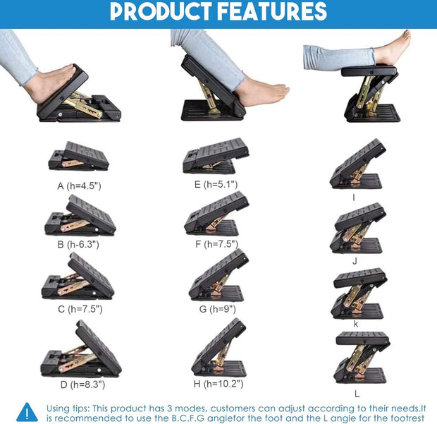 Footrest Desk with Massage Function - Ergonomic Footrest with Adjustable Leg Rest and Soft Cushion - Loadable up to 55 kg