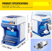 Commercieel Ijsscheerapparaat - Food Grade -  Materiaal,Hoogrenderende -  Motor & Blad - Lange Levensduur - 420 Roestvrijstalen Mes - Voor Thuis & Commercieel Gebruik - Wit/Blauw