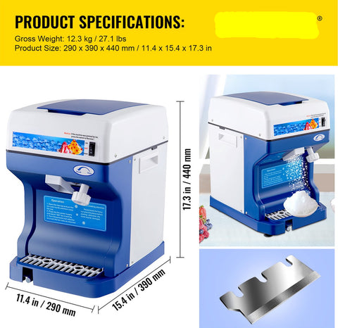 Commercieel Ijsscheerapparaat - Food Grade -  Materiaal,Hoogrenderende -  Motor & Blad - Lange Levensduur - 420 Roestvrijstalen Mes - Voor Thuis & Commercieel Gebruik - Wit/Blauw