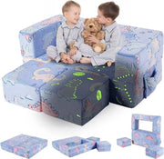 Kinder speelbank - Modulaire Speelbank - Kinderzetel - Wasbaar - Schuimkussen - Hutten bouwen - Fleece - Dino thema