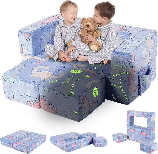 Kinder speelbank - Modulaire Speelbank - Kinderzetel - Wasbaar - Schuimkussen - Hutten bouwen - Fleece - Dino thema