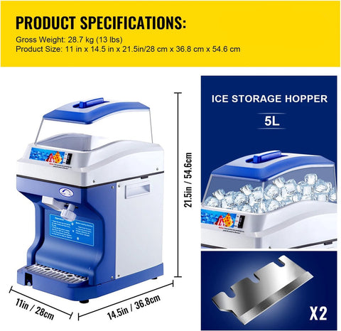Ice Crusher - Ice Crusher - Shaved Ice Machine - Slush Maker - Slush Puppy - Slush Machine - 200kg Capacity