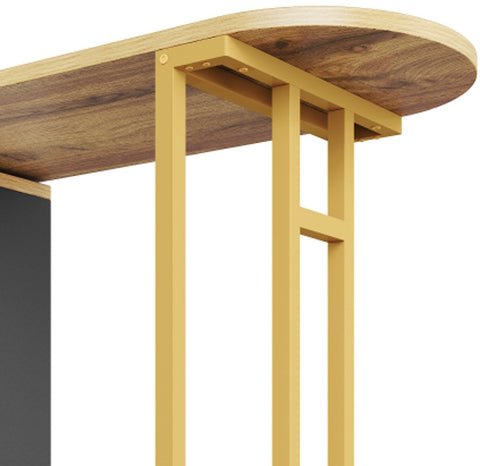 Uitschuifbare Bartafel met Opbergruimte - Moderne Verplaatsbare Bartafel - Telescopische Bartafel met LED - Bartafel - Bistrotafel - Hoge Tafel - Kookeiland - Bistrotafel - (138-204×39×105cm) - Zwart & Goud