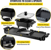 Electric BBQ - Pan Grill and Hot Pot - Powerful 2400W - Portable and Smoke-free - Removable Non-stick Coating - BBQ - Gourmet - Grill - Cookware - Cooking - Grilling