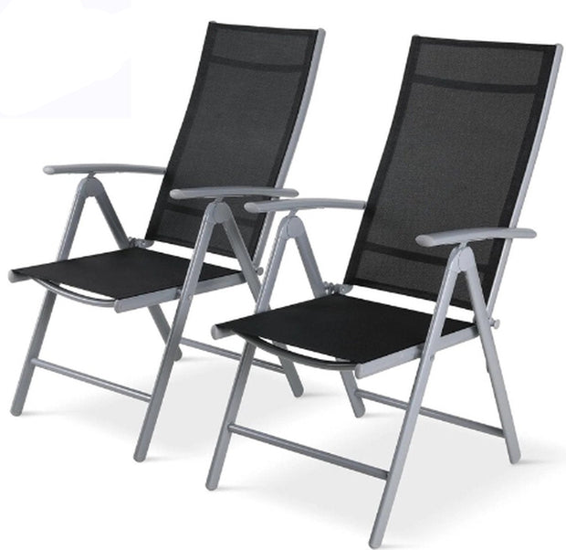 Opvouwbare Terrasstoelen - Set van 2 - Aluminium - Verstelbare Rugleuning - Tuinstoel - Belasting 120Kg - Kleur Zwart