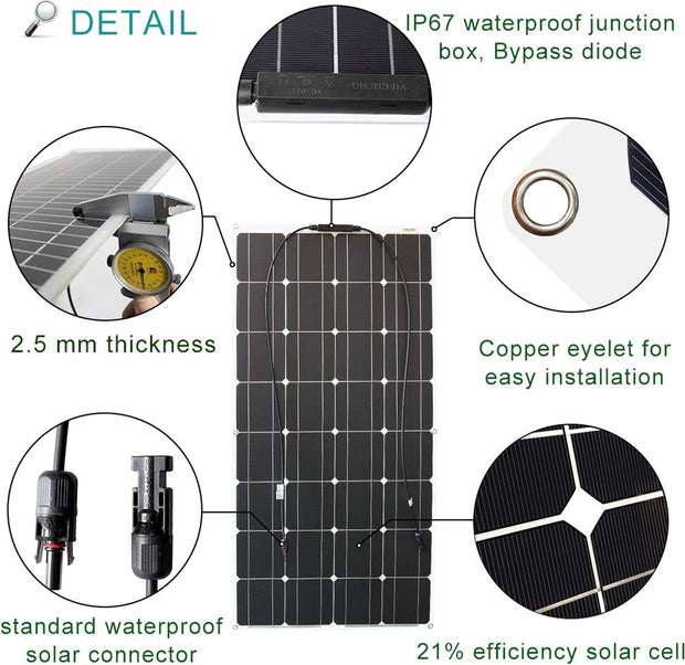 Flexibel Zonnepaneel - Compleet Pakket - 100W Solar Energy System - Buigbaar - UltraDun 3MM - Lichtgewicht - Zonnepaneel Camper