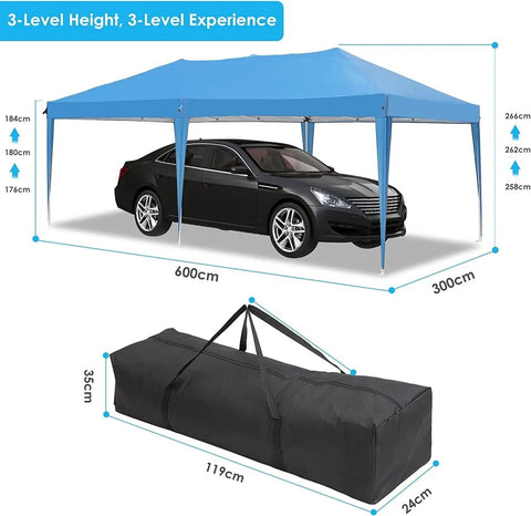 Partytent Opvouwbaar 3x6 x2.66m - Hoogte Verstelbaar - Feesttent - Paviljoen - Paviljoen - Gazebo – Pergola – 3X6m Waterdichte Pop Up - Outdoor Paviljoen Tenten Vier Kanten 420D Oxford - Regendicht Luifel Tent voor Bruiloft