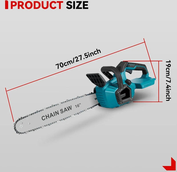 Elektrische Kettingzaag - Kettingzaag met Accu - Houtzaag - Houtbewerking - Boomzaag - Krachtig - 8000W - 16 Inch - 2 Accu's - Acculader - Ketting en Zaagblad - Noodstop - Verstelbare Ketting