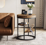 Eindtafel - Sidetable - Koffietafel - Rond - Industrieel - Hout en metaal - Bruin/Zwart - 50cm