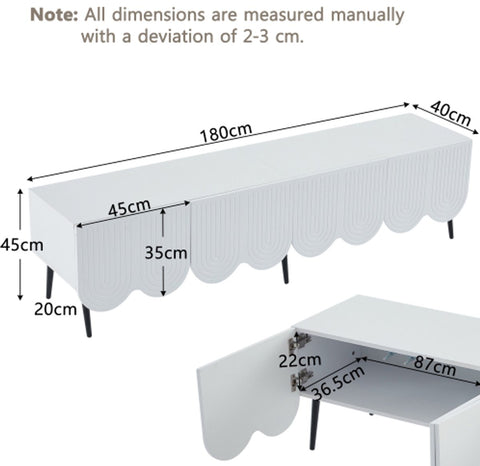 Modern Tv-kast - in Wit - Met een Uniek Patroon - 180x 40x45cm - voor Televisie tot 80 inch - Twee Deuren - Kabelbeheer