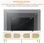 Wit Rattan - TV Cabinet - 180x40x50cm - 4 Rattan-Deuren - Verstelbare Planken - en Kabelbeheer voor Televisies tot 80 inch - Tv-Kast - Lowboards