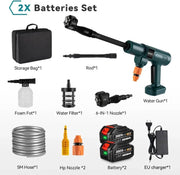 Elektrische Hogedrukreiniger - 6in1 Carwash - 3500W 200bar - Borstelloos - Waterpistool - Incl. 2 Accu's 18 V - Tuin - Irrigatie - Spuitpistool