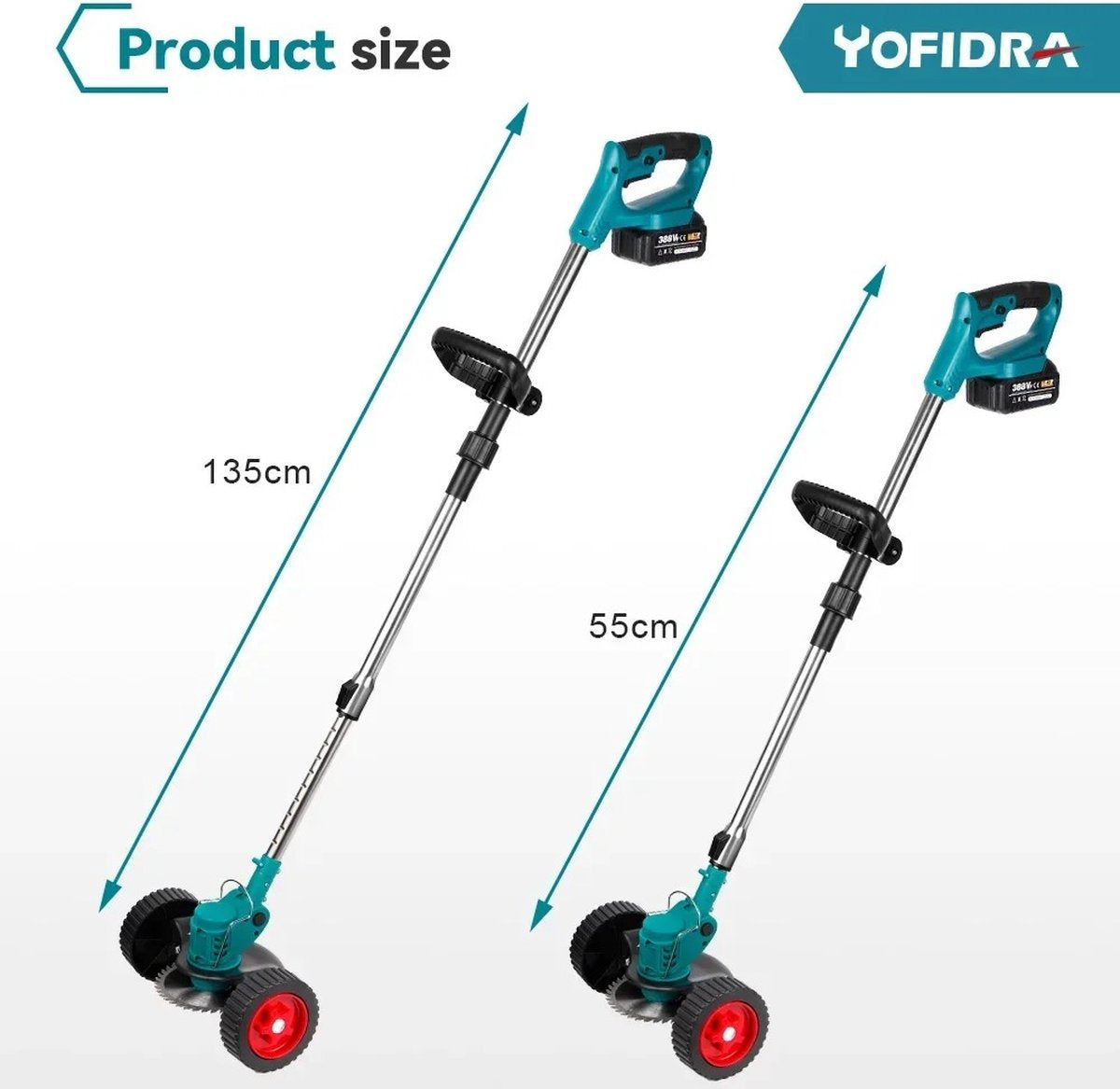 Lawn Mower - Grass Trimmer - Including 2 Batteries &amp; Charger - Weeder - Mower - Tilting Mower - Green