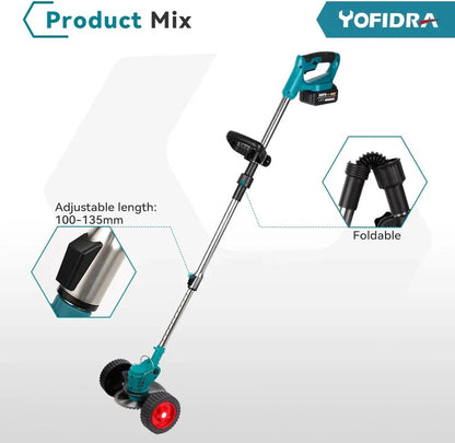 Lawn Mower - Grass Trimmer - Including 2 Batteries &amp; Charger - Weeder - Mower - Tilting Mower - Green