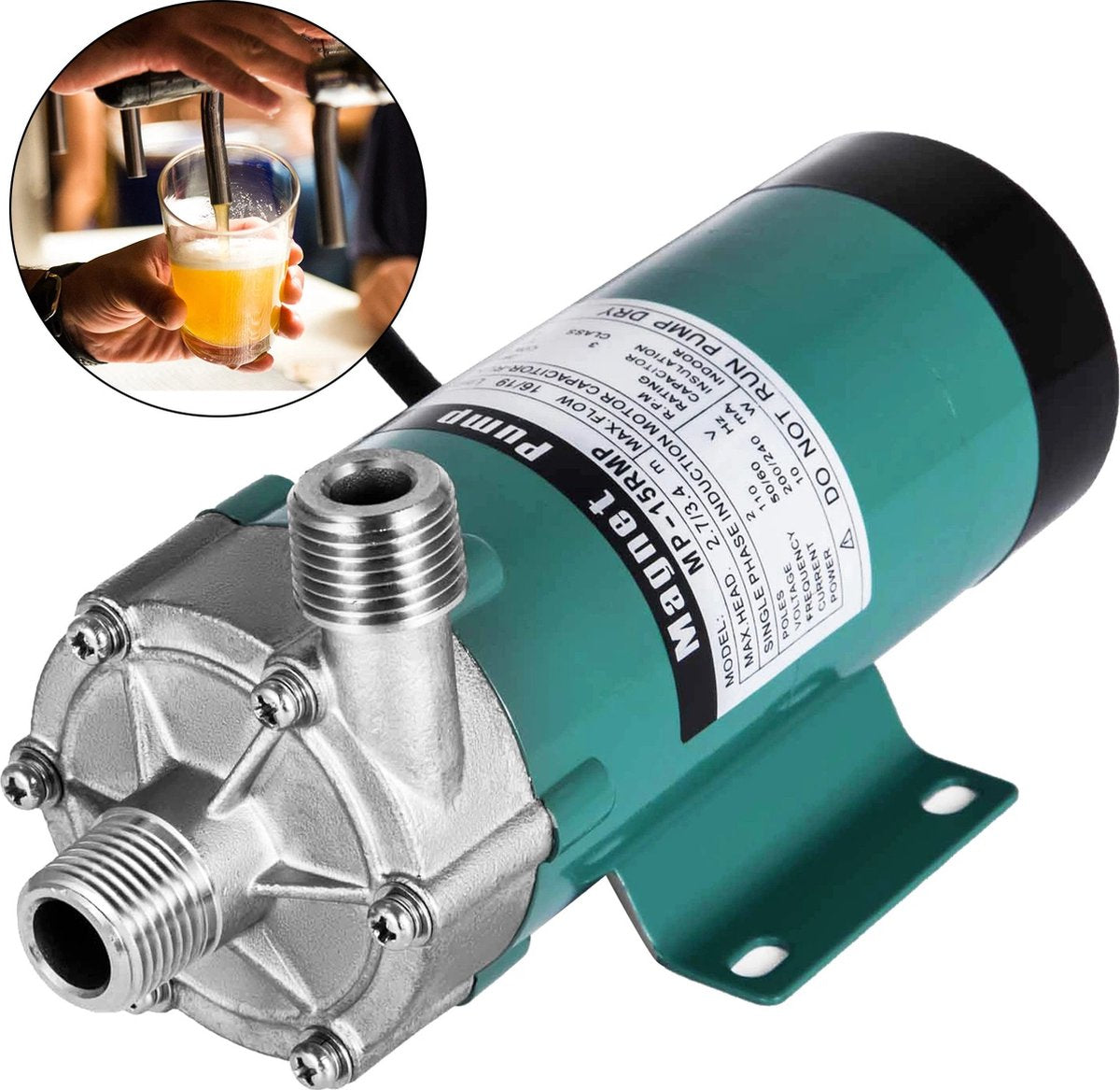 Bier - Bierpomp - Elektrisch - Stille motor -19L/min - Max Opvoerhoogte 3,4m - RVS