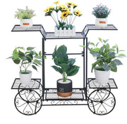 Plantenrek - Zwart Poedercoat Metaal - 4 Wielen - 6-Laags - 83x22x68.5cm -Landelijk - Tuin - Patio - Binnen en Buiten - Bloemen - Planten