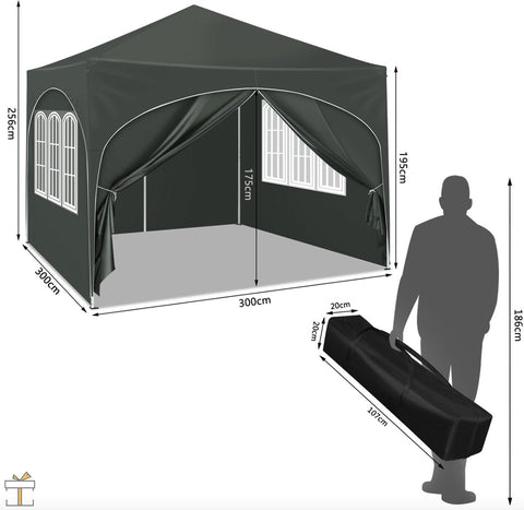 Partytent - Paviljoen - Gemakkelijk op te zetten - Opvouwbaar - Waterdicht - Weerbestendig - Met zijwanden - 3x3 m - Blauw